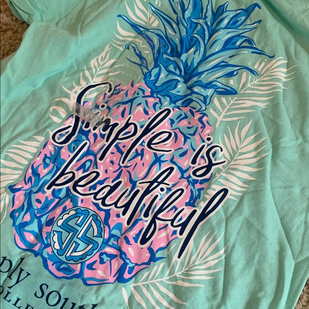 NWT Simply Southern Aqua Pineapple Graphic Tee with Pink & Blue Design smalll